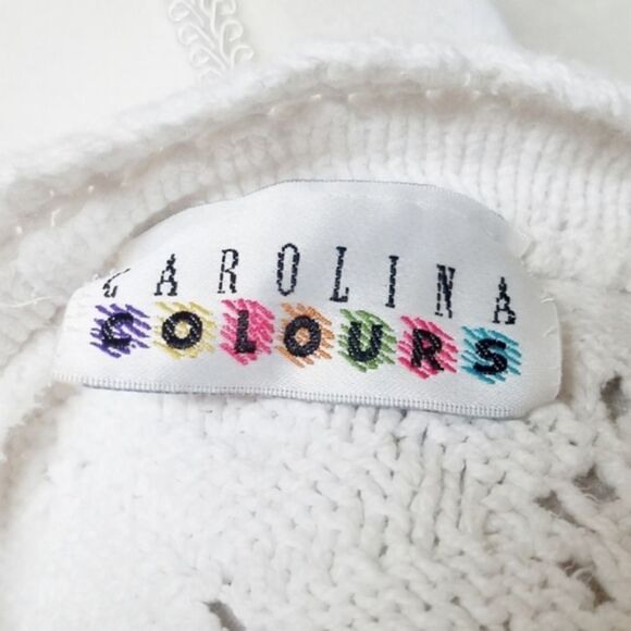 VINTAGE 1980s Carolina Colours White Long Sleeve Cropped Ruffle Collar Sweater - Picture 12 of 13